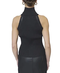 Central Park West Women's Milan Leather Accent Sleeveless T-Neck