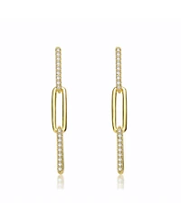 Classic 14k Yellow Gold Plated with Cubic Zirconia Triple Oblong Oval Cable Chain Drop Earrings