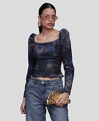 Avec Les Filles Women's Long Sleeves Velvet Top