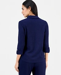 Ak Anne Klein Petite Ridge Knit 3/4-Sleeve Top