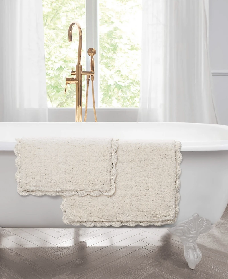 Laura Ashley Heathered Crochet Border Cotton Bath Rug Set