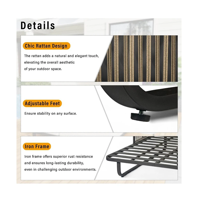 Chic Crate-57" Outdoor Rattan Daybed - Patio Furniture with Detachable Cushions for Backyard & Poolside (Modern Design, Grey)