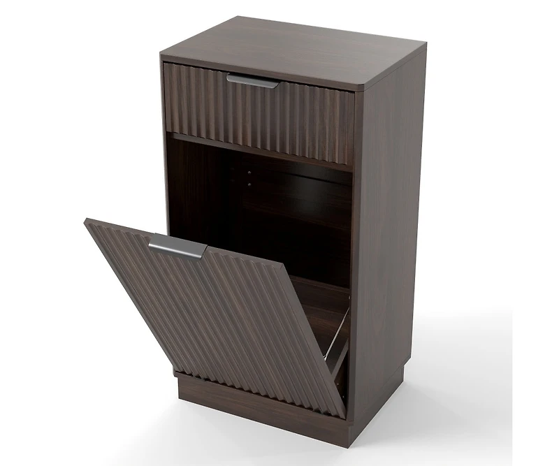 Chic Crate 10 Gal Tilt Out Trash Can Cabinet Woodgrain Wave Textured Pull Out Bin, Walnut Finish Kitchen Organizer