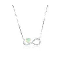 Sterling Silver, White Opal Heart, Cz Infinity Necklace