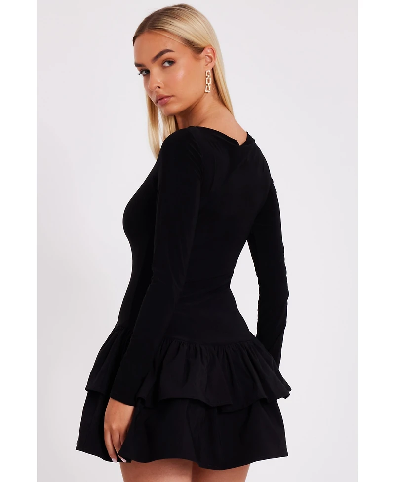 Quiz Women's Ity Bengaline Long Sleeve Frill Mini Dress