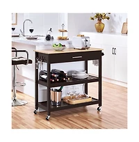 Rolling Kitchen Cart with Solid Wood Countertop Espresso