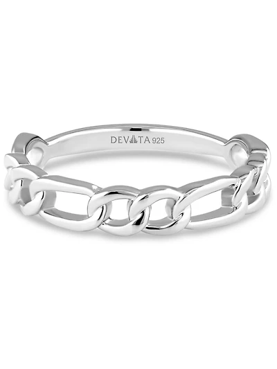 Devata Figaro Link Ring Rhodium Plated Sterling Silver, 9