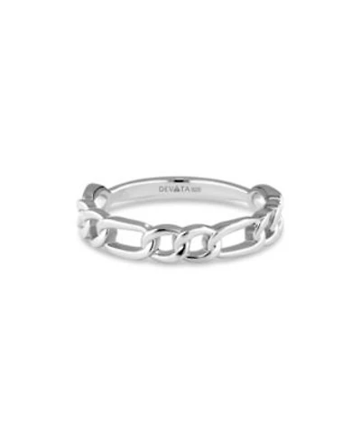 Devata Figaro Link Ring In Rhodium Plated Sterling Silver Size 9