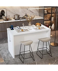 Kitchen island with 2 drawers, 4 doors, kitchen island storage table with sockets, coffee station and microwave rack for home, dining room