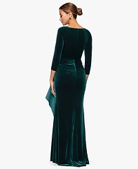 Xscape Women's V-Neck Ruffle-Front Long-Sleeve Gown