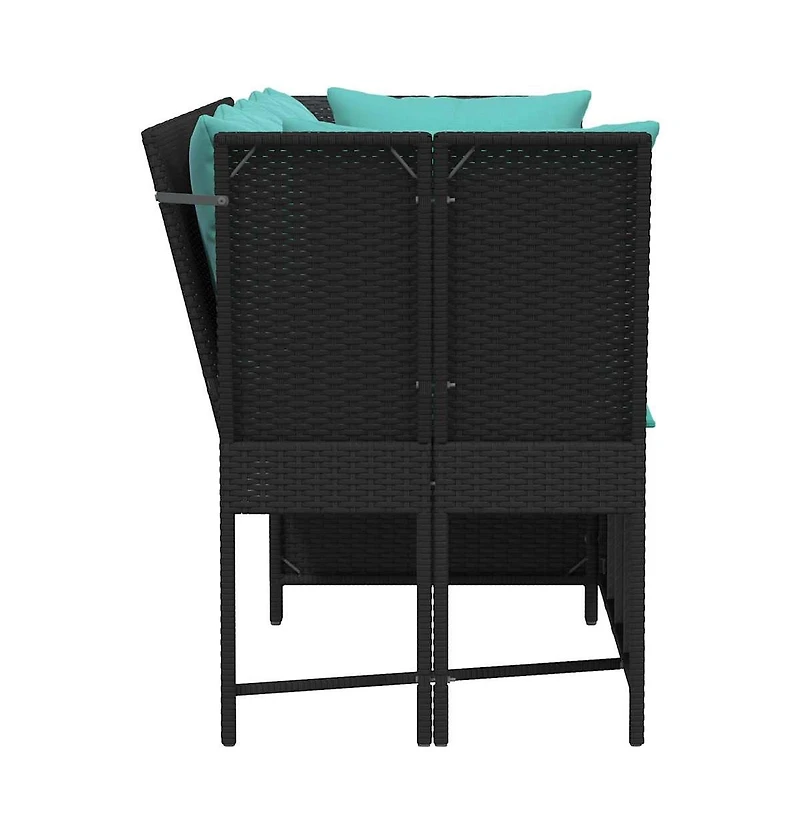 Patio Sofa with Cushions Black Poly Rattan