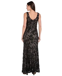 R & M Richards Women's Puff Print Mesh Dress