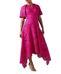 Coast Women's Lace Hanky Hem Puff Sleeve Dress