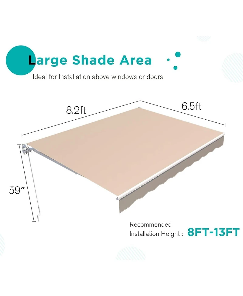 Aecojoy 8.2'x6.5' Manual Retractable Awning Sun Shade, Patio Canopy