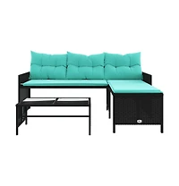 Garden Sofa Black sofa with blue cushions