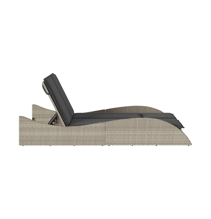 Patio Sun Lounger Light Gray Pe Rattan, Powder-Coated Steel Double