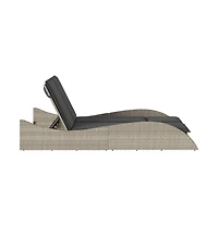 Patio Sun Lounger Light Gray Pe Rattan, Powder-Coated Steel Double