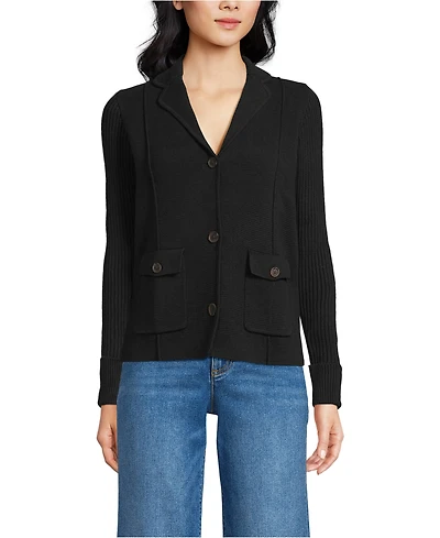 Lands' End Women's Drifter Ribbed Collared Blazer Sweater