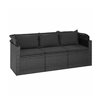 3-seater Garden Sofa Black Pe rattan, powder-coated steel Large