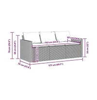 Garden Sofa Grey Pe Rattan 3-Seater Removable Covers