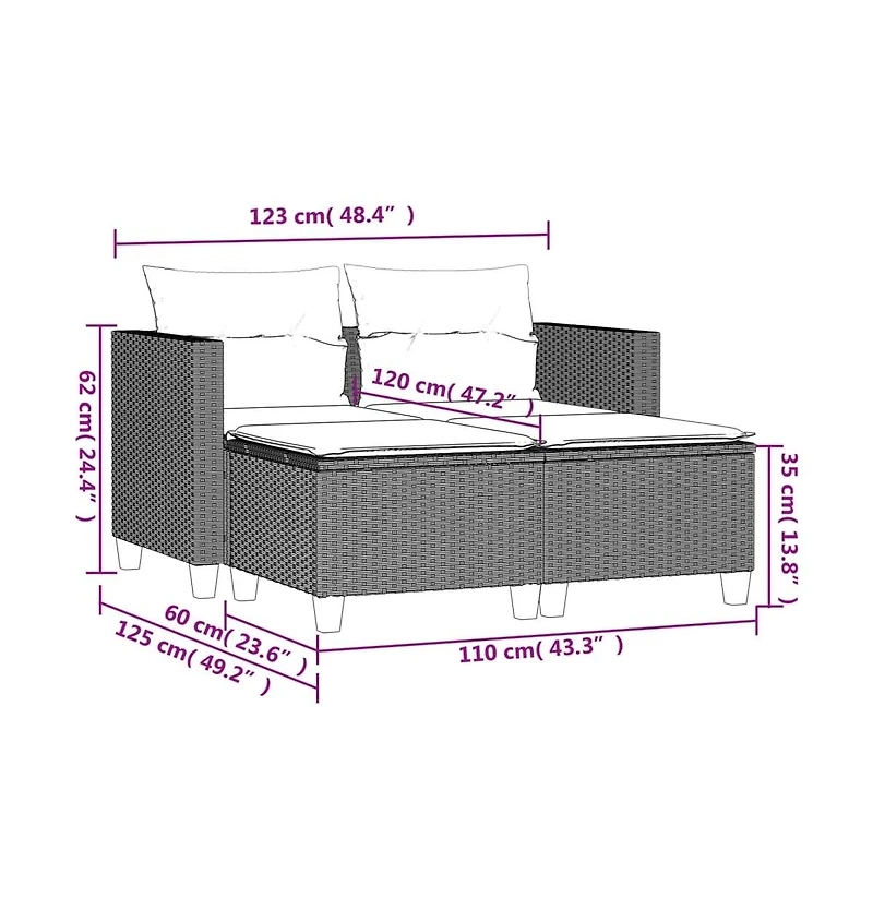Garden Sofa Brown, Red Pe rattan, Steel, Polyester 2-seater