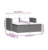 Garden Sofa Brown, Red Pe rattan, Steel, Polyester 2-seater