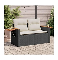Garden Sofa Black Pe Rattan 2-Seater Adjustable Armrests