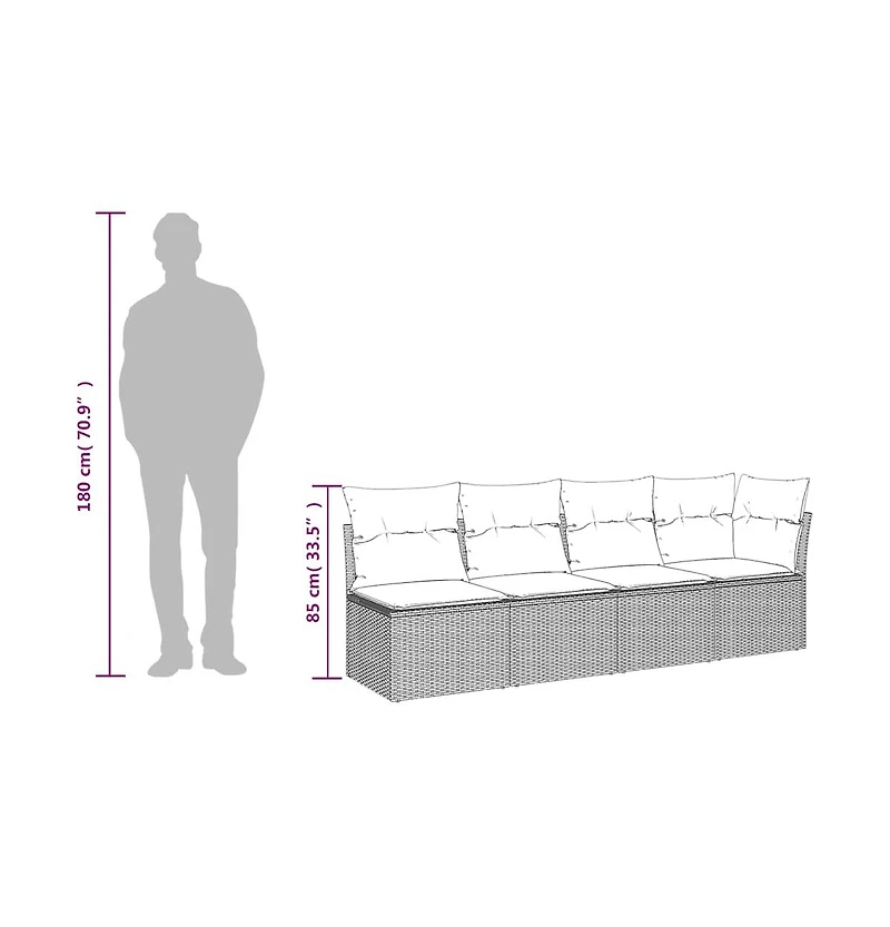 Garden Sofa Grey Pe rattan, powder-coated steel, polyester 4-seater