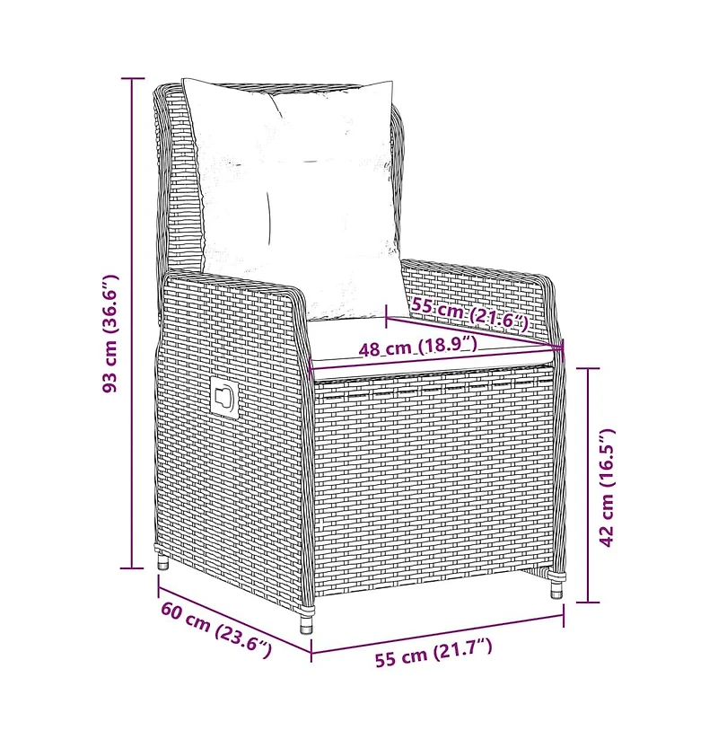 Reclining Garden Chair Black Pe rattan Standard outdoor chair size