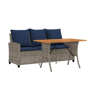Patio Sofa 3-Seater with Cushions&Table Gray Poly Rattan