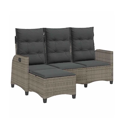 Reclining Garden Sofa Grey Pe Rattan, Powder-Coated Steel 3-Seater