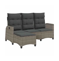 Reclining Garden Sofa Grey Pe Rattan, Powder-Coated Steel 3-Seater
