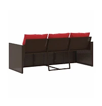 vidaXL Garden Sofa Brown Pe rattan 3-Seater Removable Covers