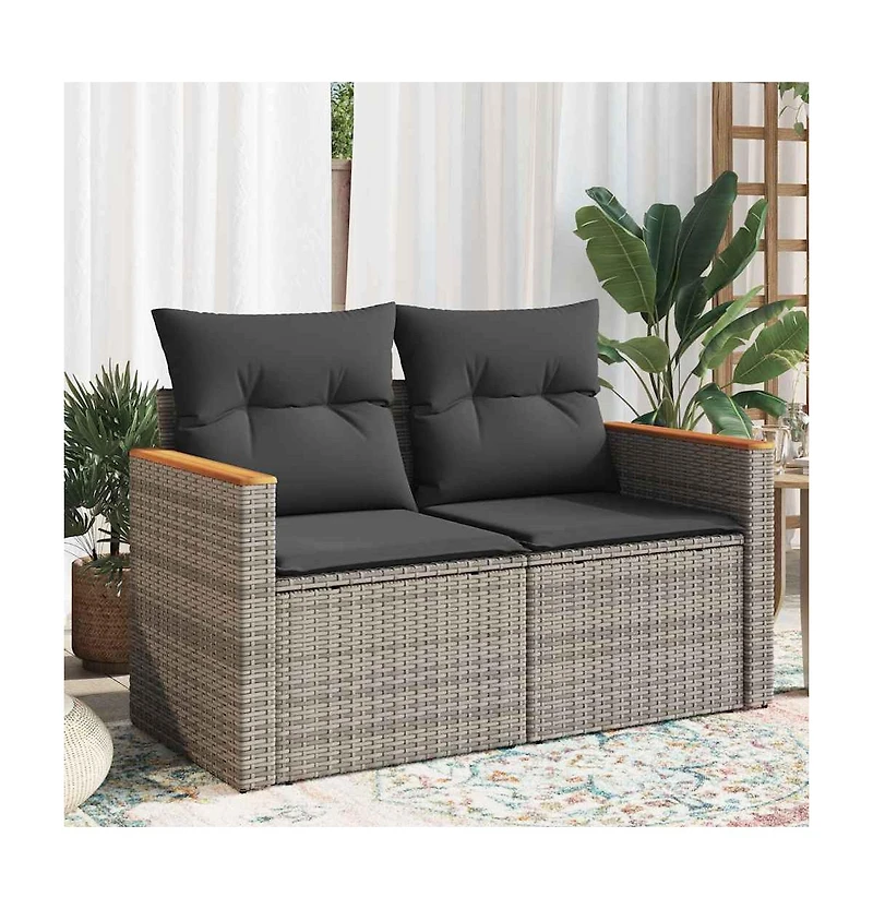 vidaXL Garden Sofa Grey Pe Rattan, Powder-Coated Steel, Solid Acacia Wood