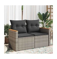 vidaXL Garden Sofa Grey Pe Rattan, Powder-Coated Steel, Solid Acacia Wood