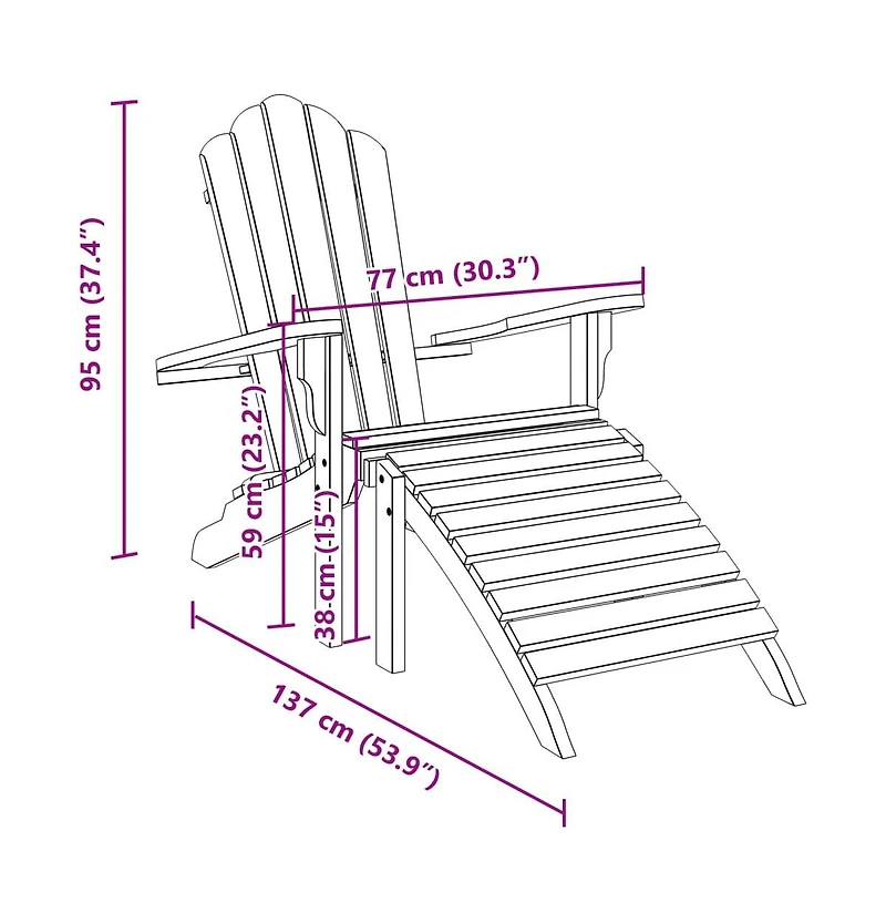 vidaXL Garden Adirondack Chair With Footrest Teak Solid teak wood Standard