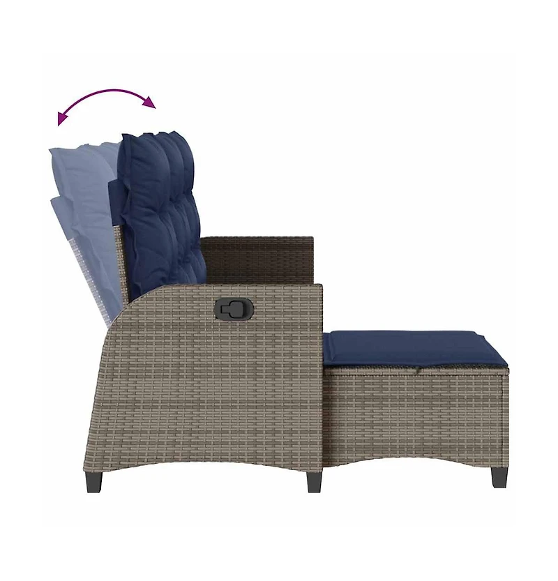vidaXL Reclining Garden Sofa Gray Poly Rattan 3-Seater