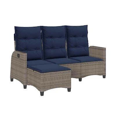 vidaXL Reclining Garden Sofa Gray Poly Rattan 3-Seater