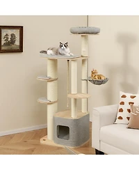 Gymax 63'' Tall Modern Cat Tree w/ Perch Condo Hammock 5.6'' Scratching Posts