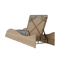 Patio Sun Lounger Beige Pe Rattan, Powder-Coated Steel Extra Long