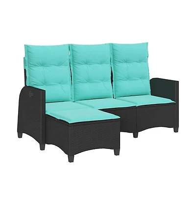Reclining Patio Sofa with Cushions L-shaped Black Poly Rattan