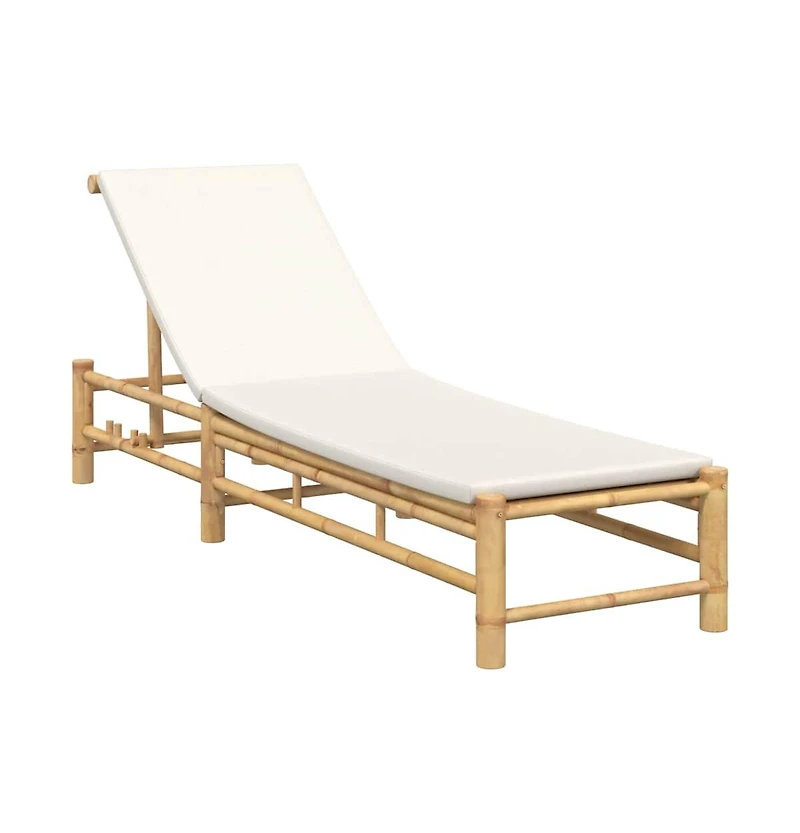 vidaXL Sun Lounger Cream White Bamboo Standard Adjustable Armrests
