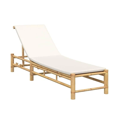vidaXL Sun Lounger Cream White Bamboo Standard Adjustable Armrests