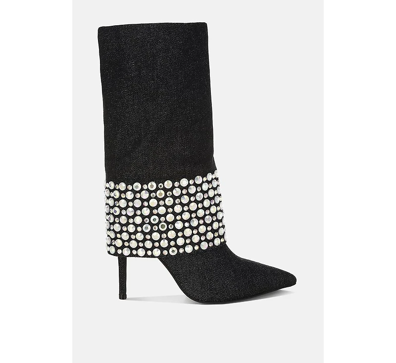 Basso Party Diamante Studded Stiletto Boots Women