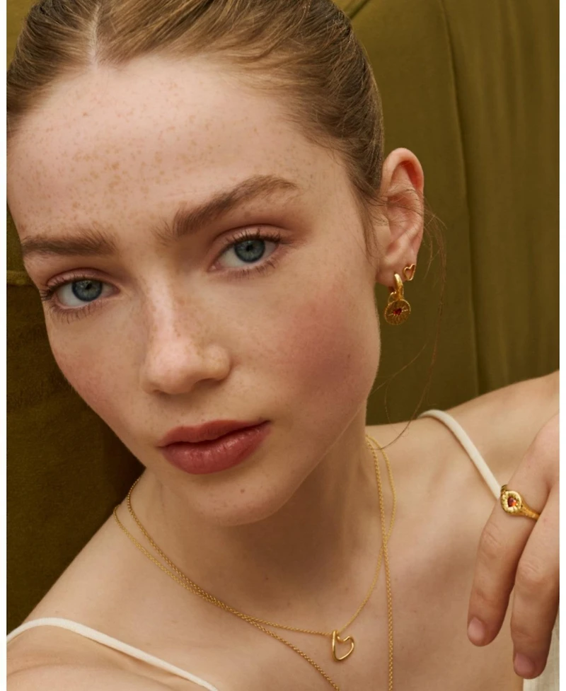 Ottoman Hands Garnet Heart Huggie Earrings