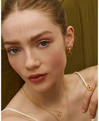 Ottoman Hands Garnet Heart Huggie Earrings