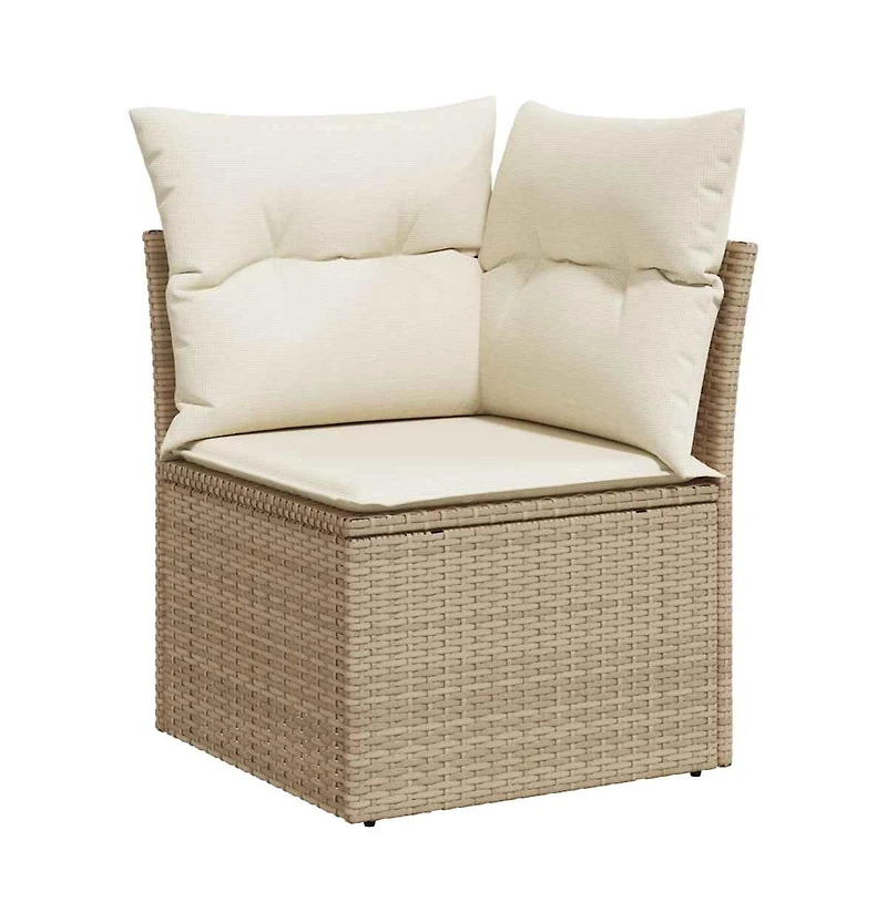 vidaXL Garden Sofa Beige Poly Rattan, Powder-Coated Steel, Polyester