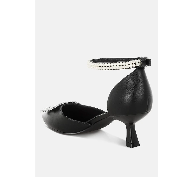 London Rag Onkana Diamante Brooch Kitten Heel Sandals Women