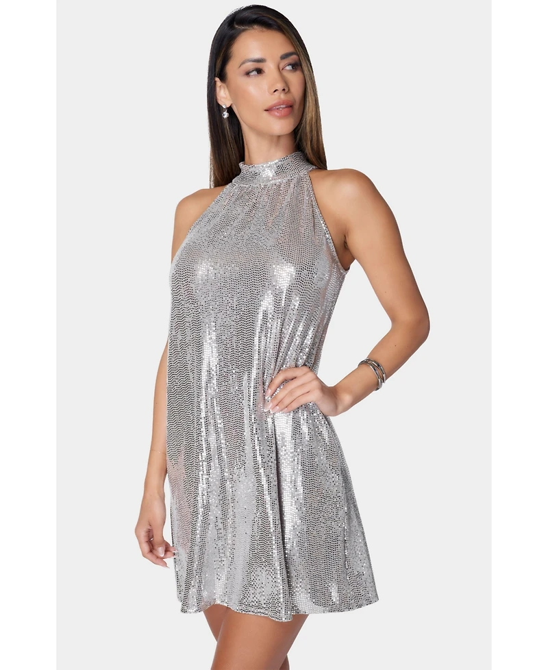 Bebe Women's Halter Neck Trapeze Disco Dot Dress