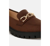 Jacop Micro Suede Metal Chain Link Loafers
